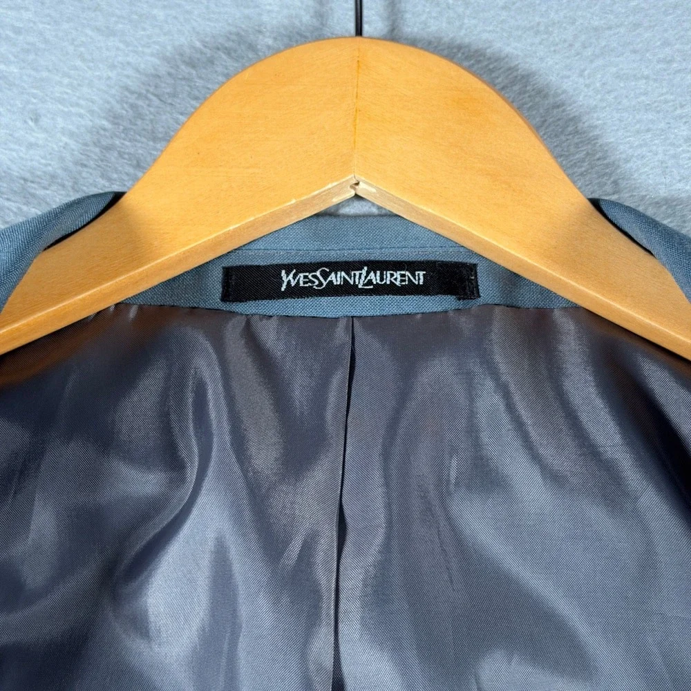 Yves Saint‎ Laurent Pour Homme Wool Blazer Blue Grey 3 Button Jacket Size 54 44R